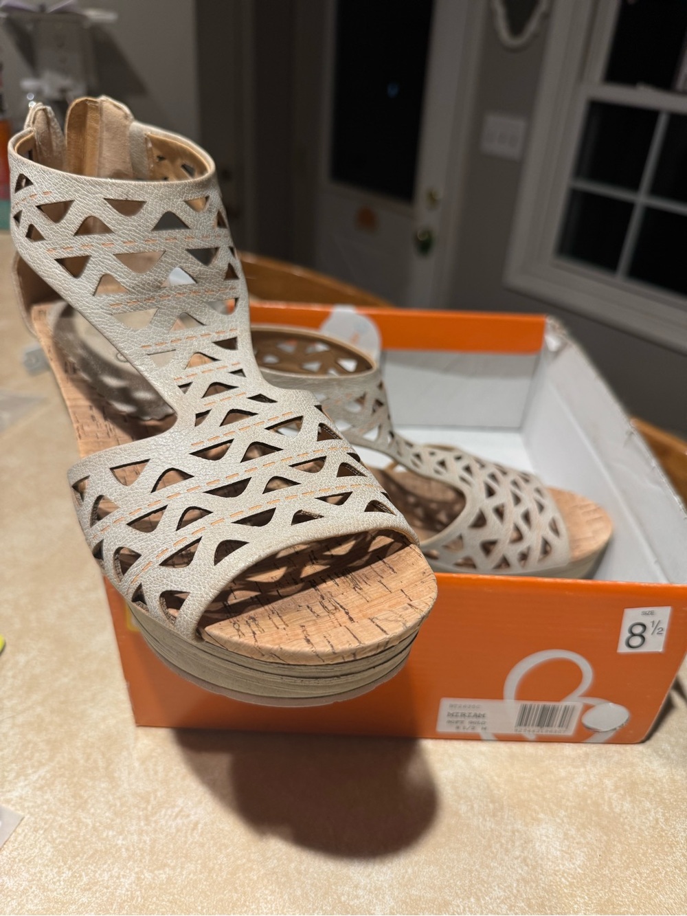 Barefoot Cutout Wedge Sandals in Light Beige NWOT